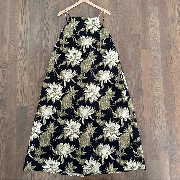 Desmond & Dempsey Square Neck Nightie Cotton Voile Night Bloom Black Green M